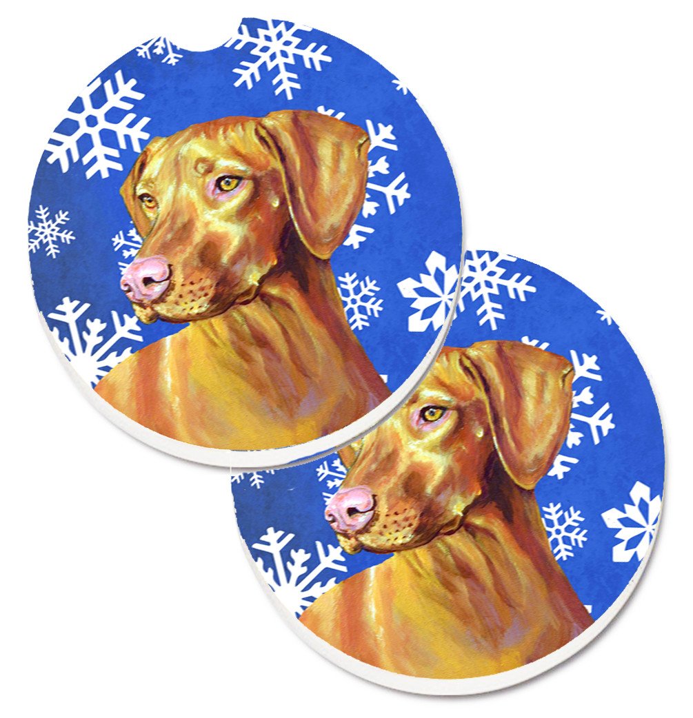 Vizsla Winter Snowflakes Holiday Set of 2 Cup Holder Car Coasters LH9280CARC by Caroline&#39;s Treasures