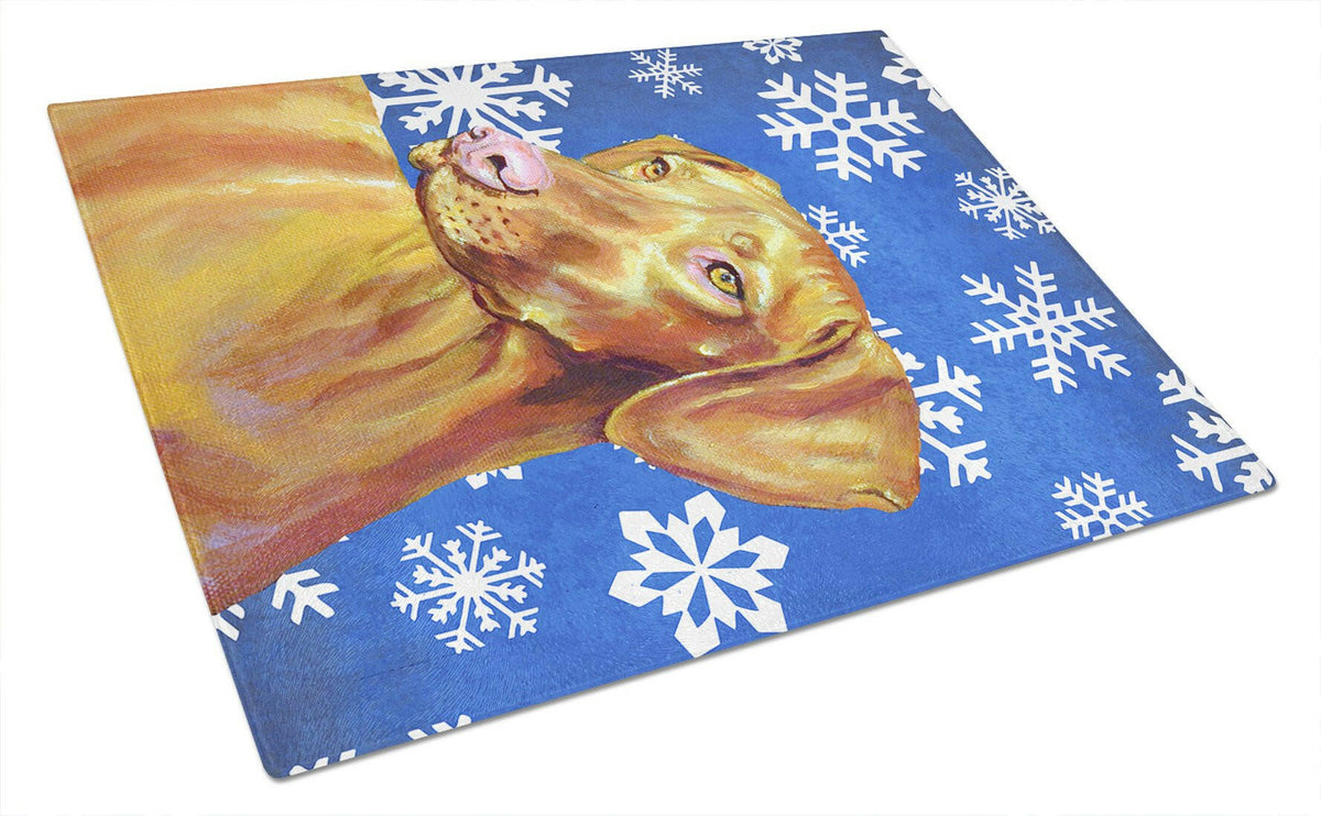 Vizsla Winter Snowflakes Holiday Glass Cutting Board Large by Caroline&#39;s Treasures