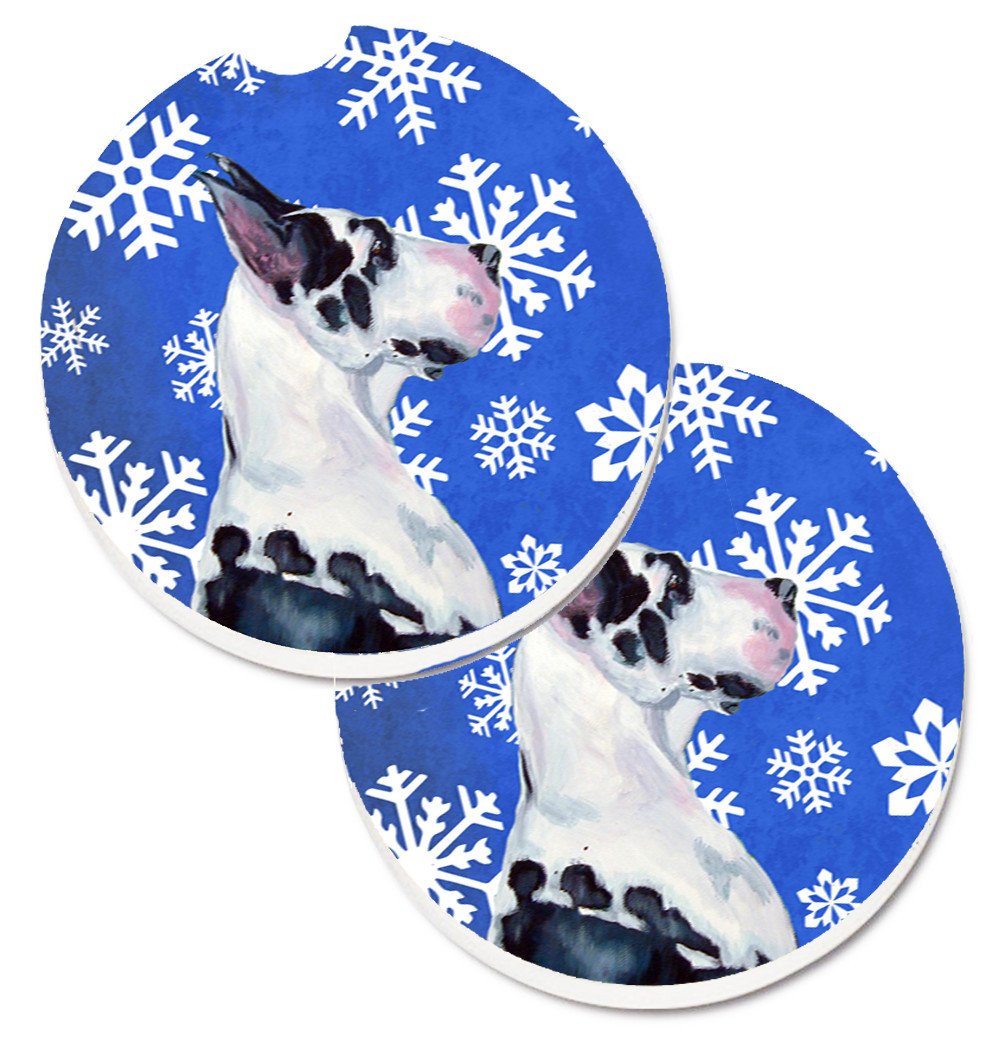 Great Dane Winter Snowflakes Holiday Set of 2 Cup Holder Car Coasters LH9281CARC by Caroline&#39;s Treasures