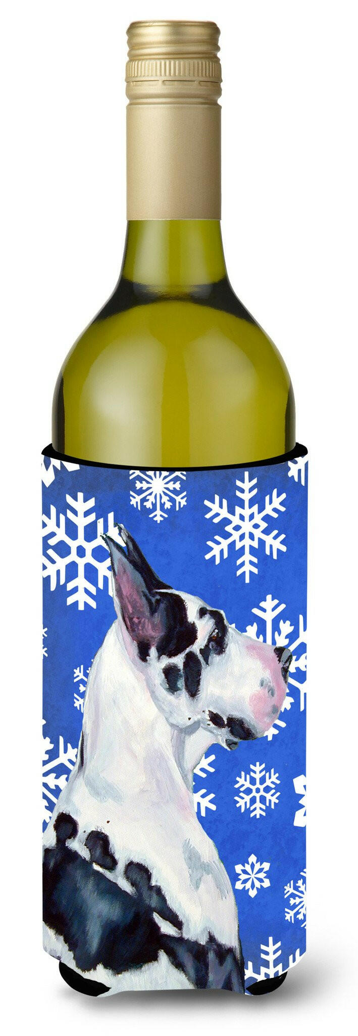 Great Dane Winter Snowflakes Holiday Wine Bottle Beverage Insulator Beverage Insulator Hugger LH9281LITERK by Caroline&#39;s Treasures