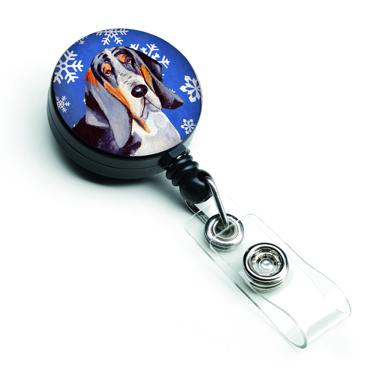 Basset Hound Winter Snowflakes Holiday Retractable Badge Reel LH9282BR