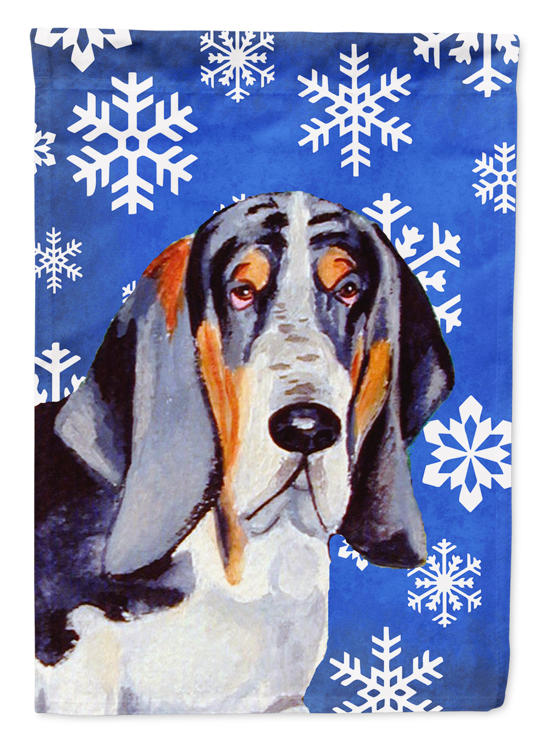 Caroline's Treasures Basset Hound Winter Snowflakes Holiday Flag Canvas House Size
