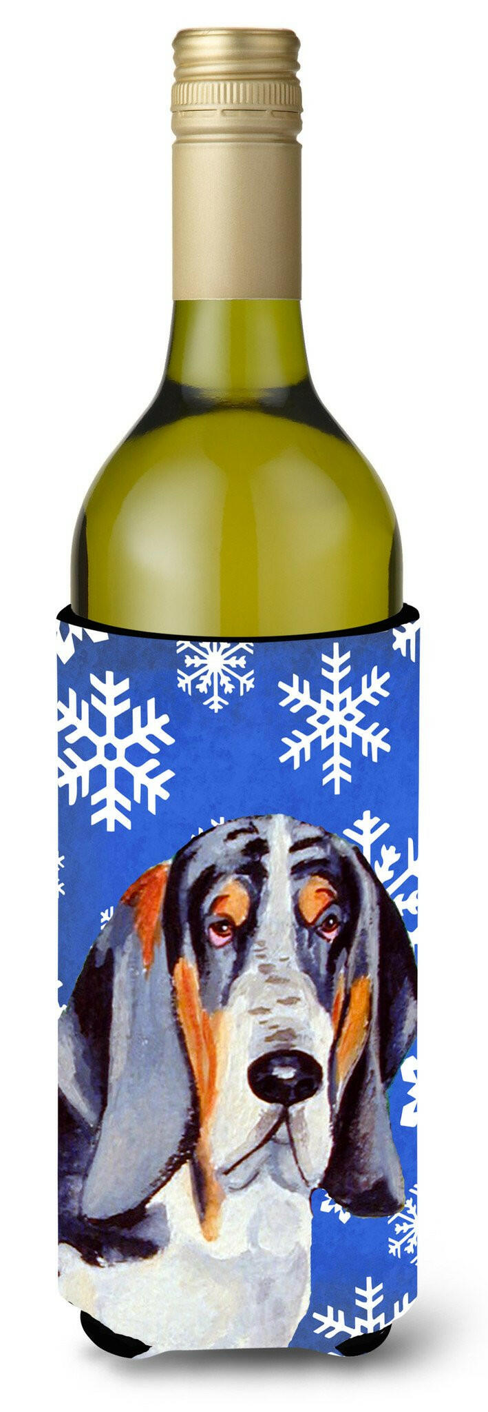 Basset Hound Winter Snowflakes Holiday Wine Bottle Beverage Insulator Beverage Insulator Hugger by Caroline's Treasures