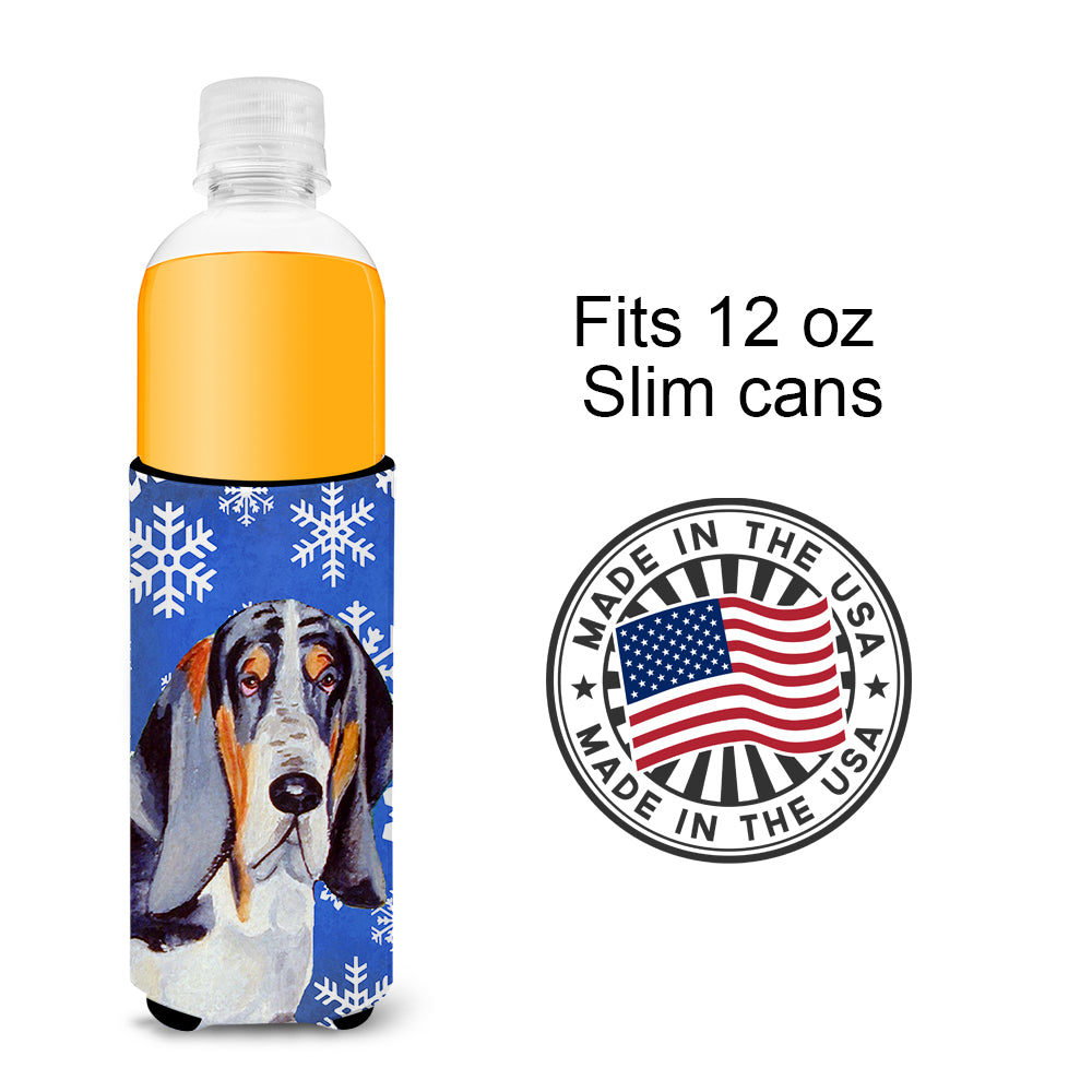 Basset Hound Winter Snowflakes Holiday Ultra Beverage Insulators for slim cans LH9282MUK