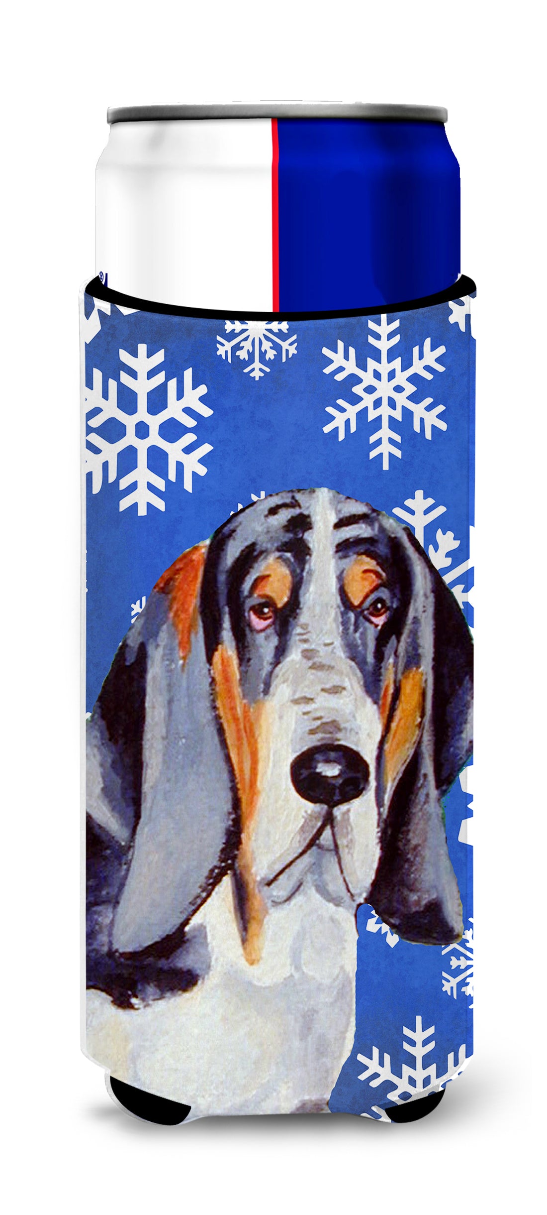 Basset Hound Winter Snowflakes Holiday Ultra Beverage Insulators for slim cans LH9282MUK