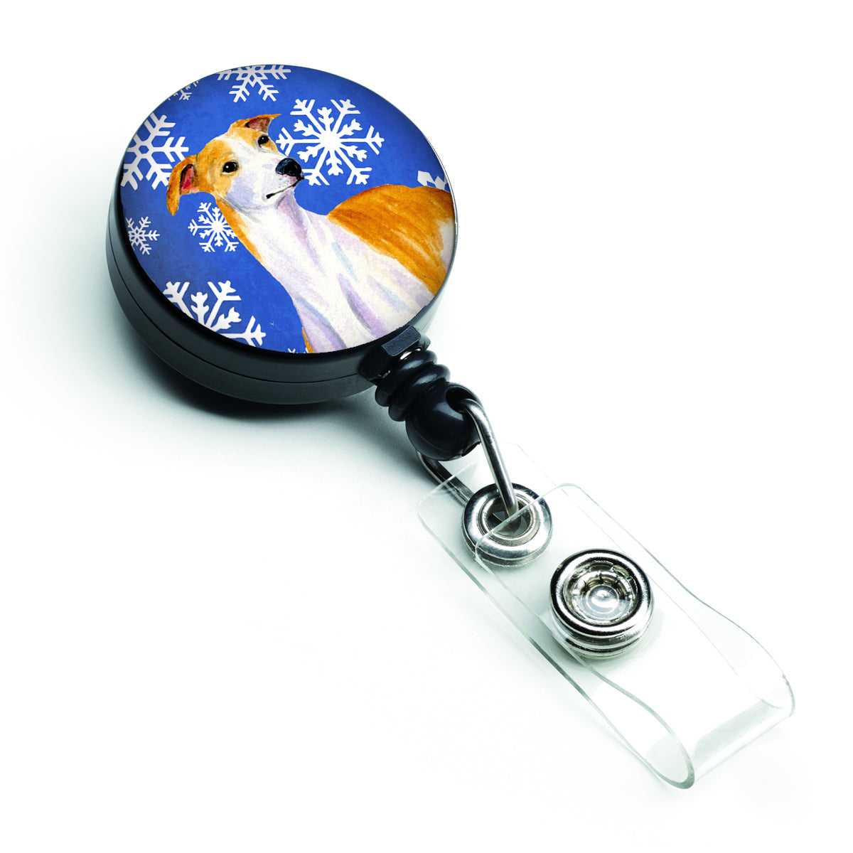 Whippet Winter Snowflakes Holiday Retractable Badge Reel LH9283BR