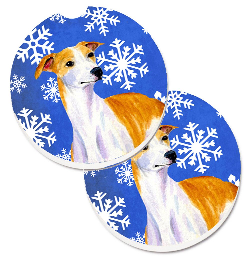 Whippet Winter Snowflakes Holiday Set of 2 Cup Holder Car Coasters LH9283CARC by Caroline&#39;s Treasures