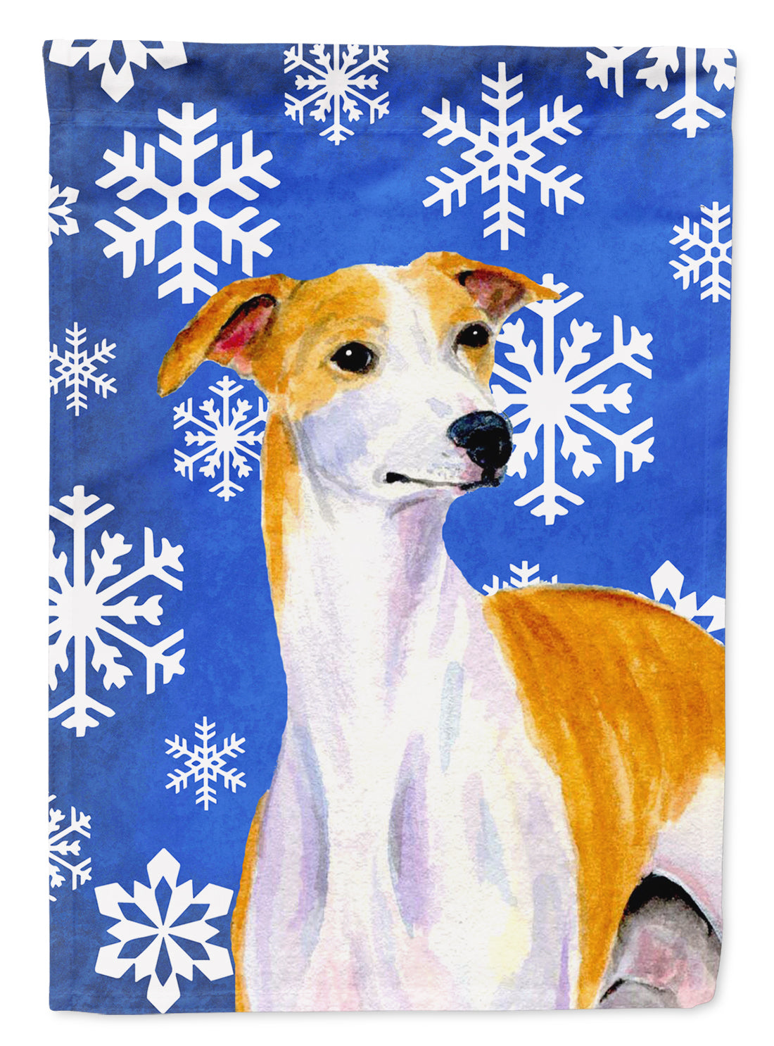 Whippet Winter Snowflakes Holiday Flag Canvas House Size