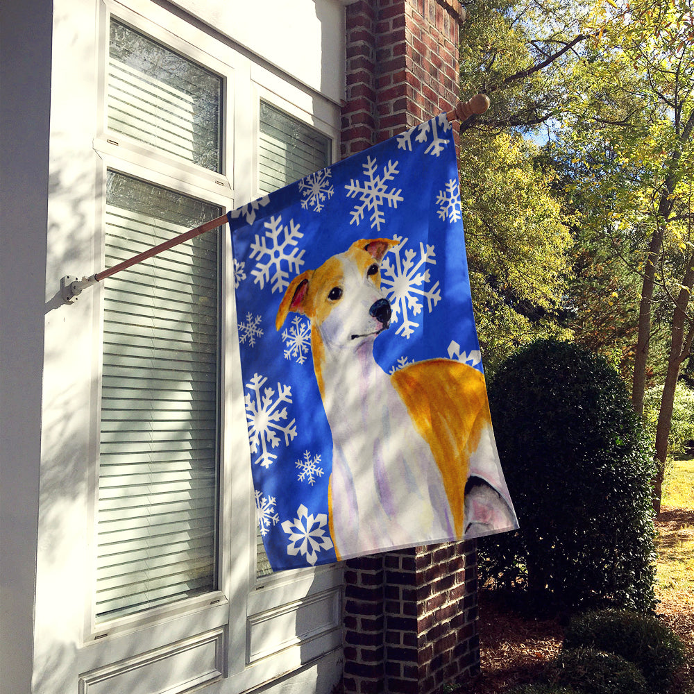 Whippet Winter Snowflakes Holiday Flag Canvas House Size  the-store.com.