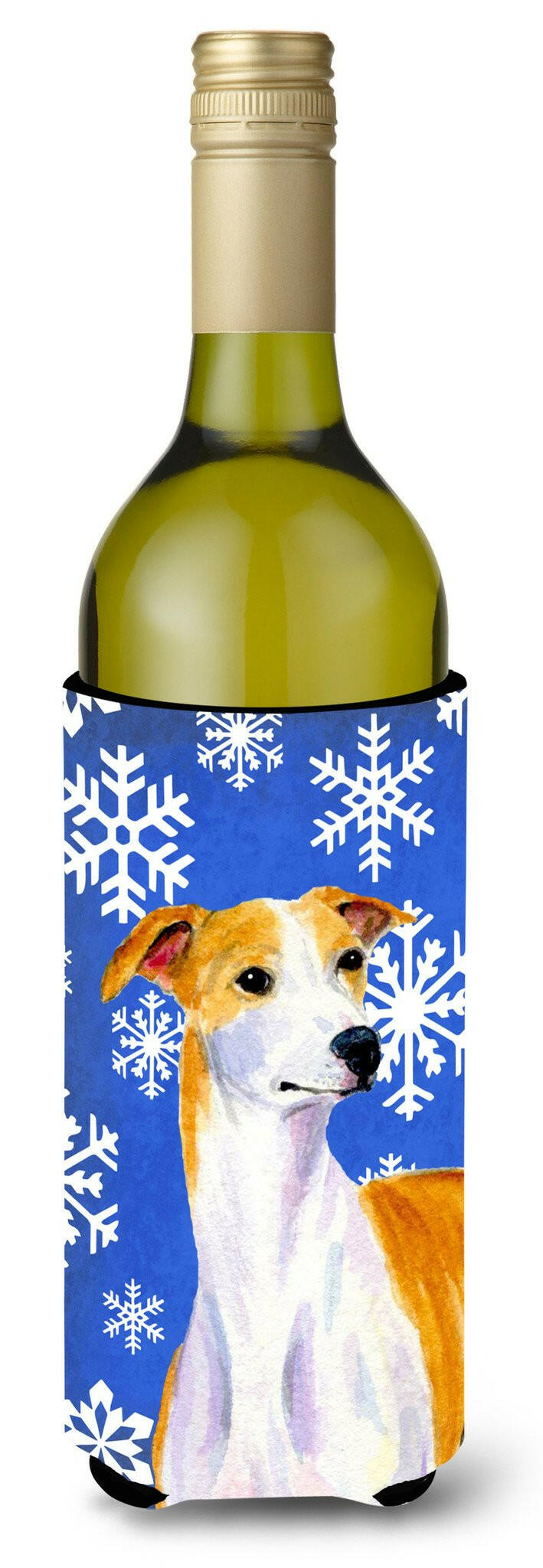 Whippet Winter Snowflakes Holiday Wine Bottle Beverage Insulator Beverage Insulator Hugger by Caroline&#39;s Treasures