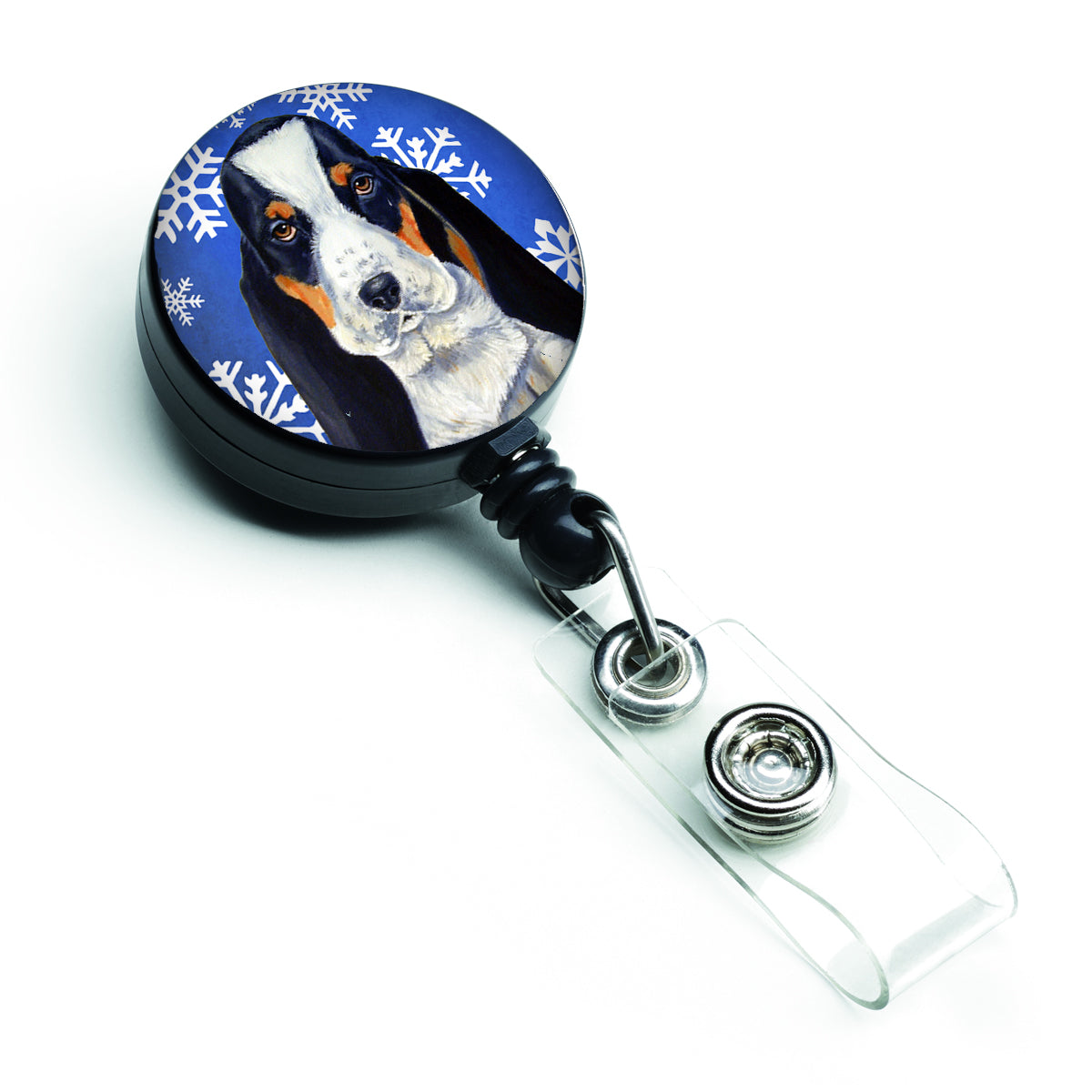 Basset Hound Winter Snowflakes Holiday Retractable Badge Reel LH9284BR