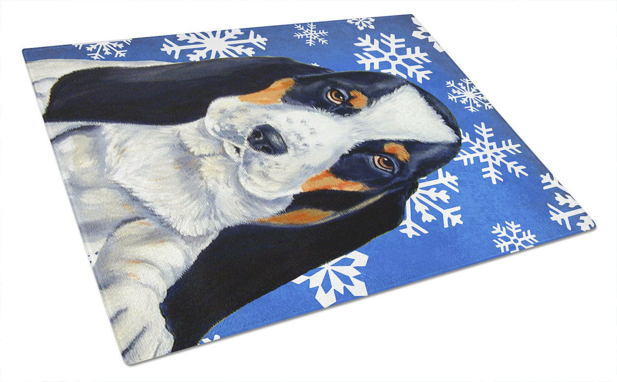 Basset Hound Winter Snowflakes Holiday Glass Cutting Board Large by Caroline&#39;s Treasures