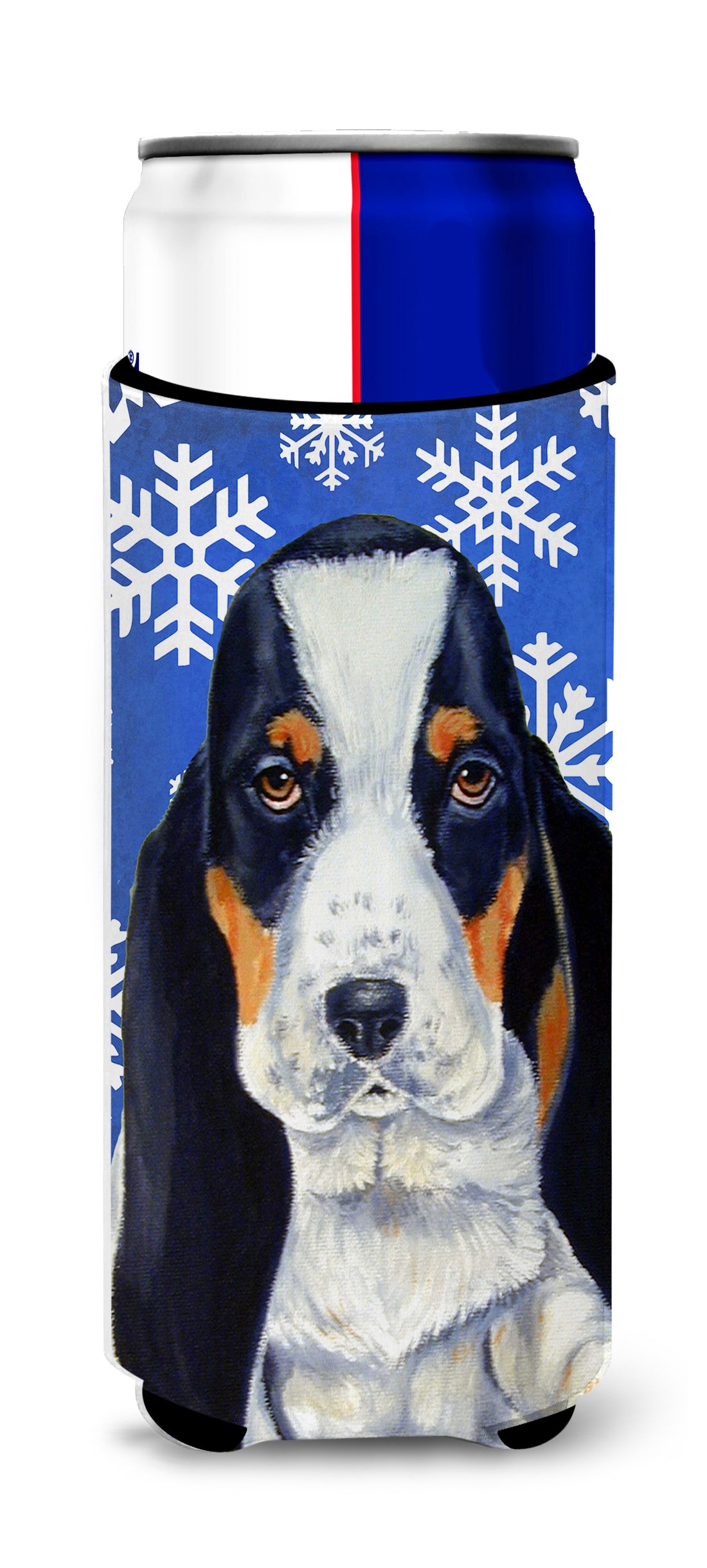 Basset Hound Winter Snowflakes Holiday Ultra Beverage Insulators for slim cans LH9284MUK