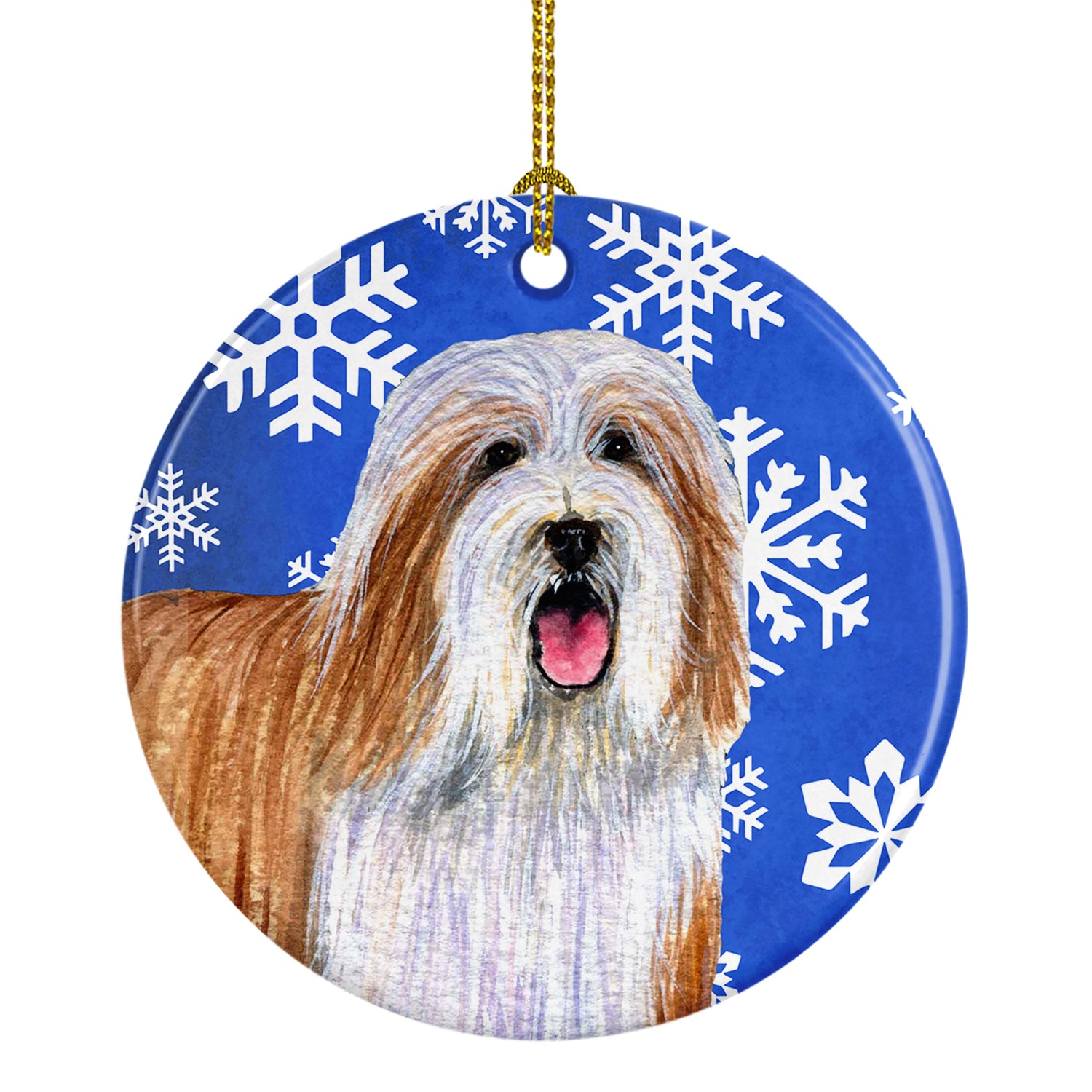 Bearded Collie Winter Snowflake Holiday Ceramic Ornament LH9285 - the-store.com