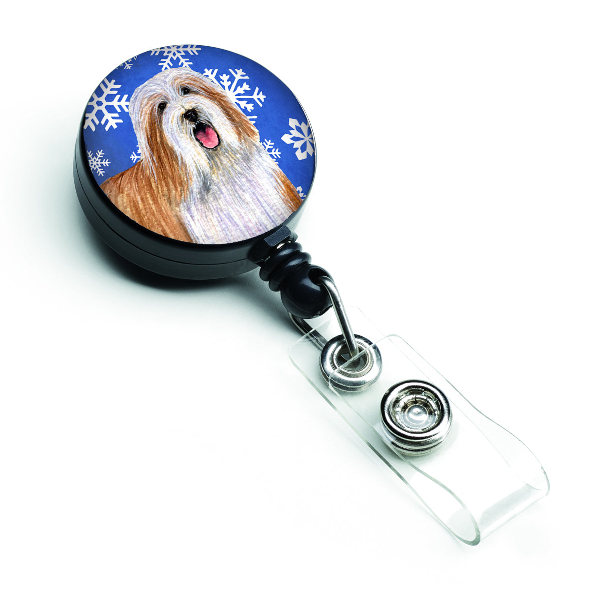 Bearded Collie Winter Snowflakes Holiday Retractable Badge Reel LH9285BR