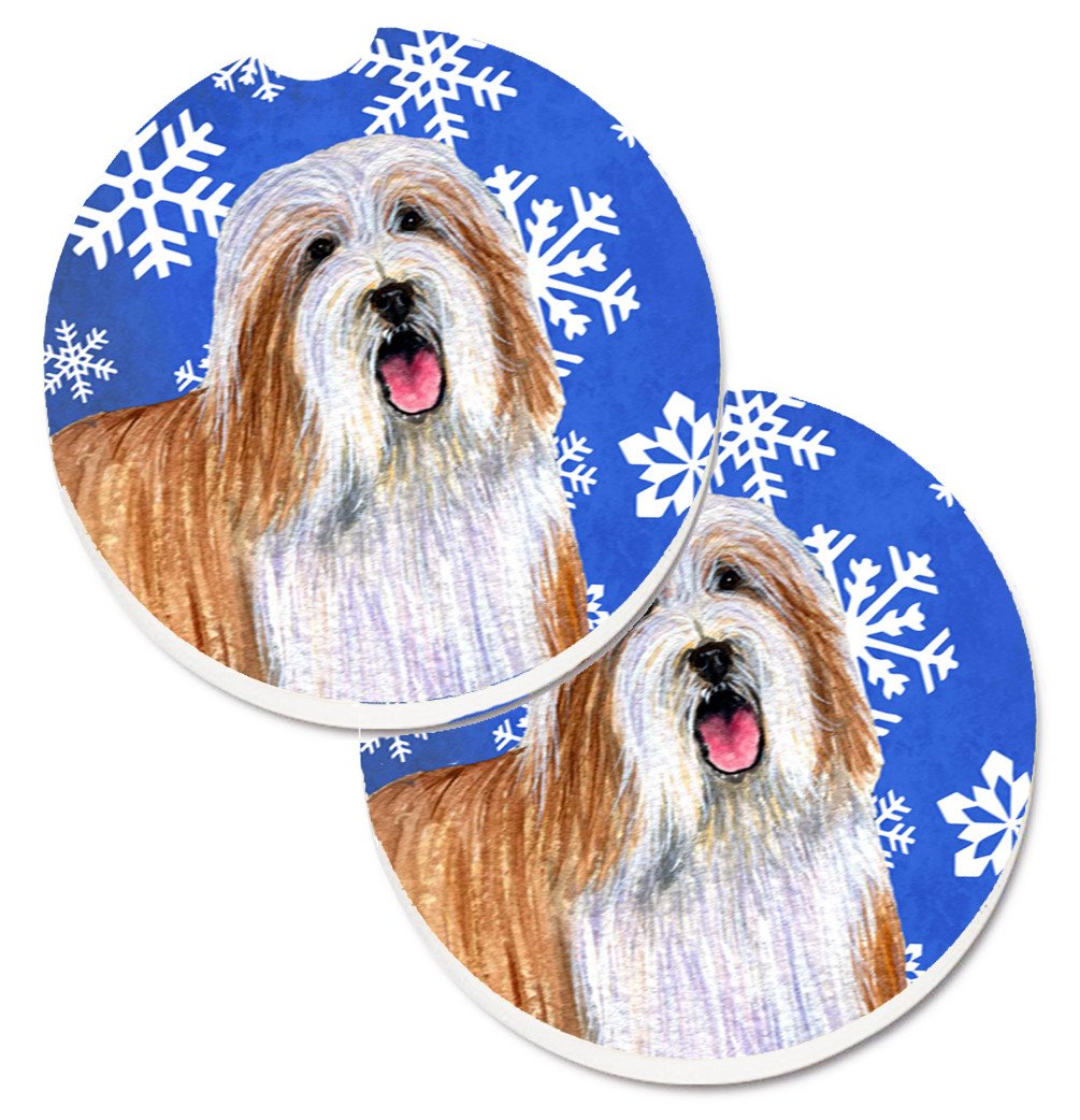 Bearded Collie Winter Snowflakes Holiday Set of 2 Cup Holder Car Coasters LH9285CARC by Caroline&#39;s Treasures