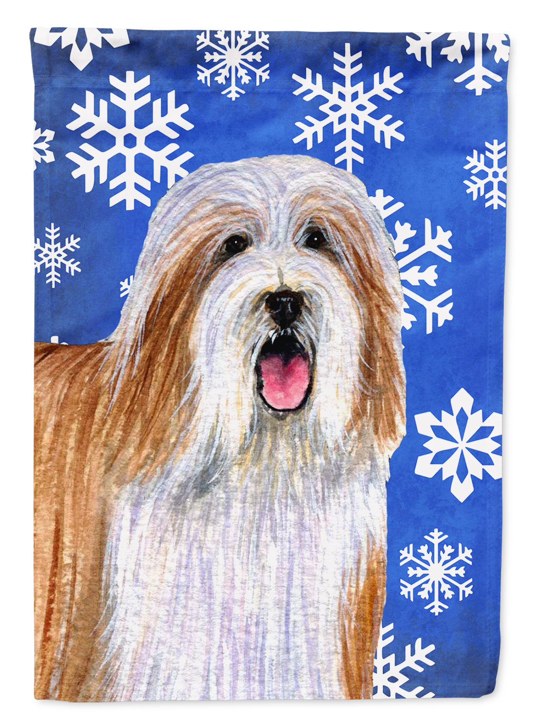 Bearded Collie Winter Snowflakes Holiday Flag Garden Size.