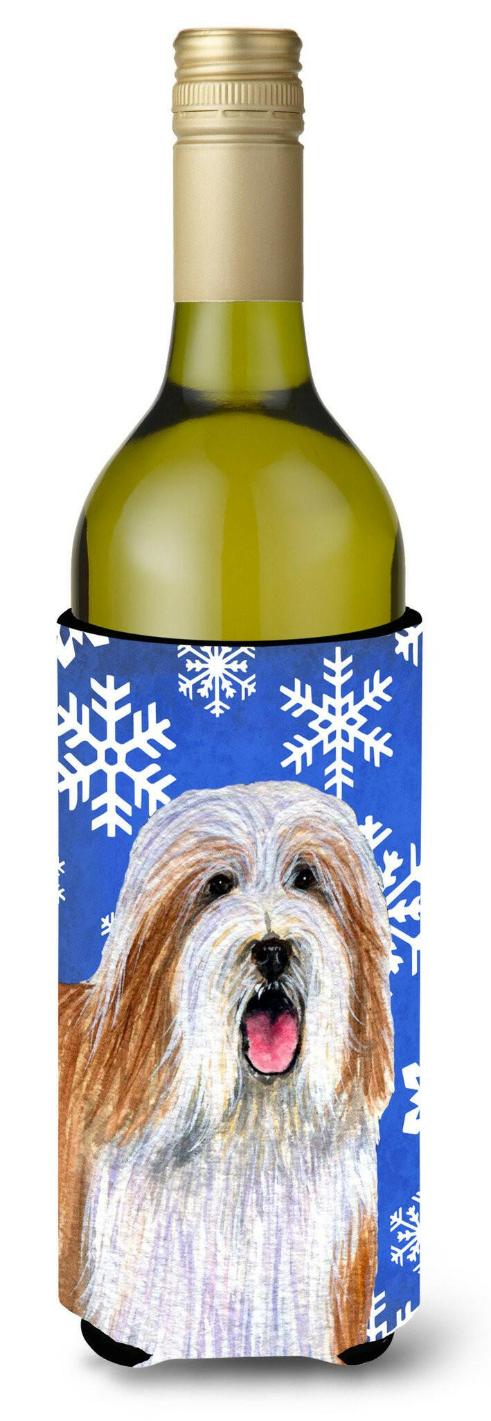 Bearded Collie Winter Snowflakes Holiday Wine Bottle Beverage Insulator Beverage Insulator Hugger by Caroline&#39;s Treasures
