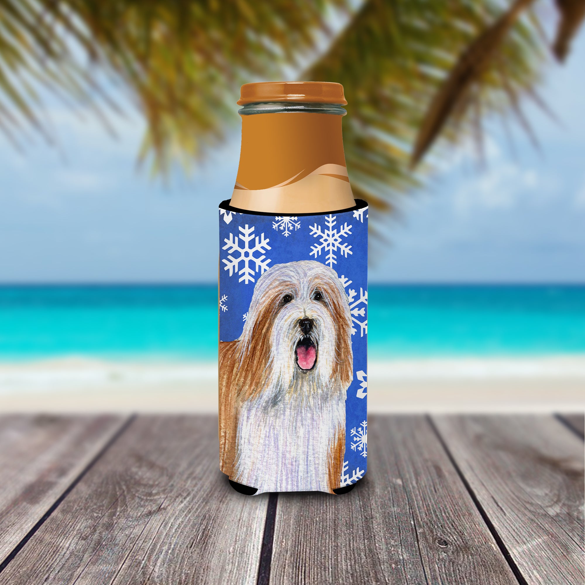Bearded Collie Winter Snowflakes Holiday Ultra Beverage Insulators for slim cans LH9285MUK.