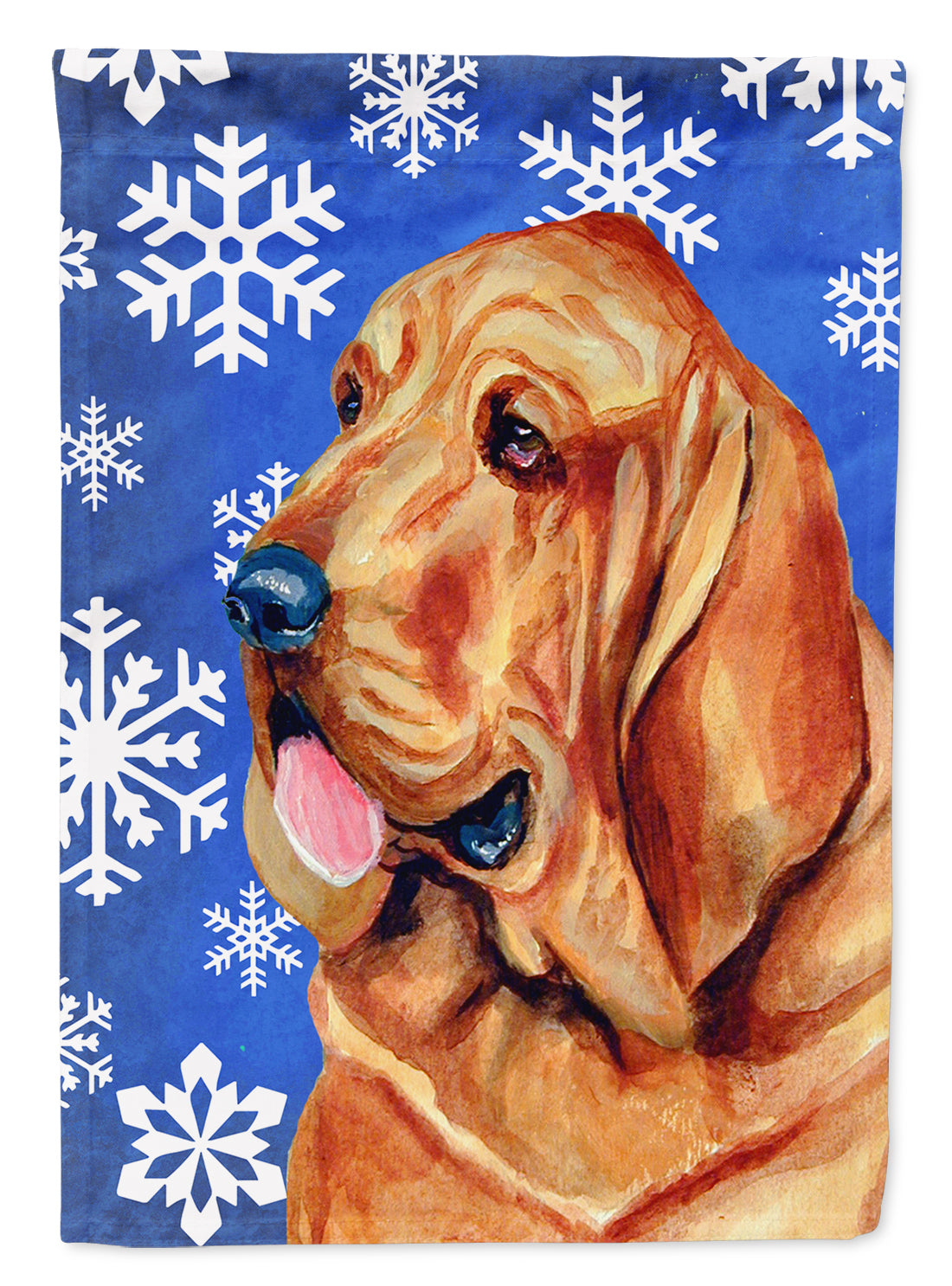 Bloodhound Winter Snowflakes Holiday Flag Garden Size.