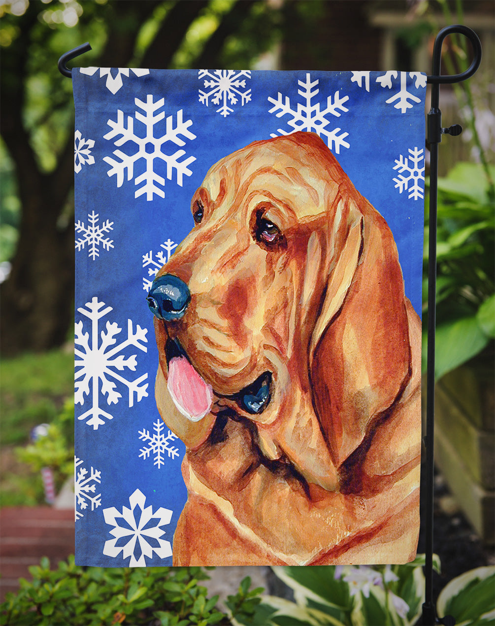 Bloodhound Winter Snowflakes Holiday Flag Garden Size