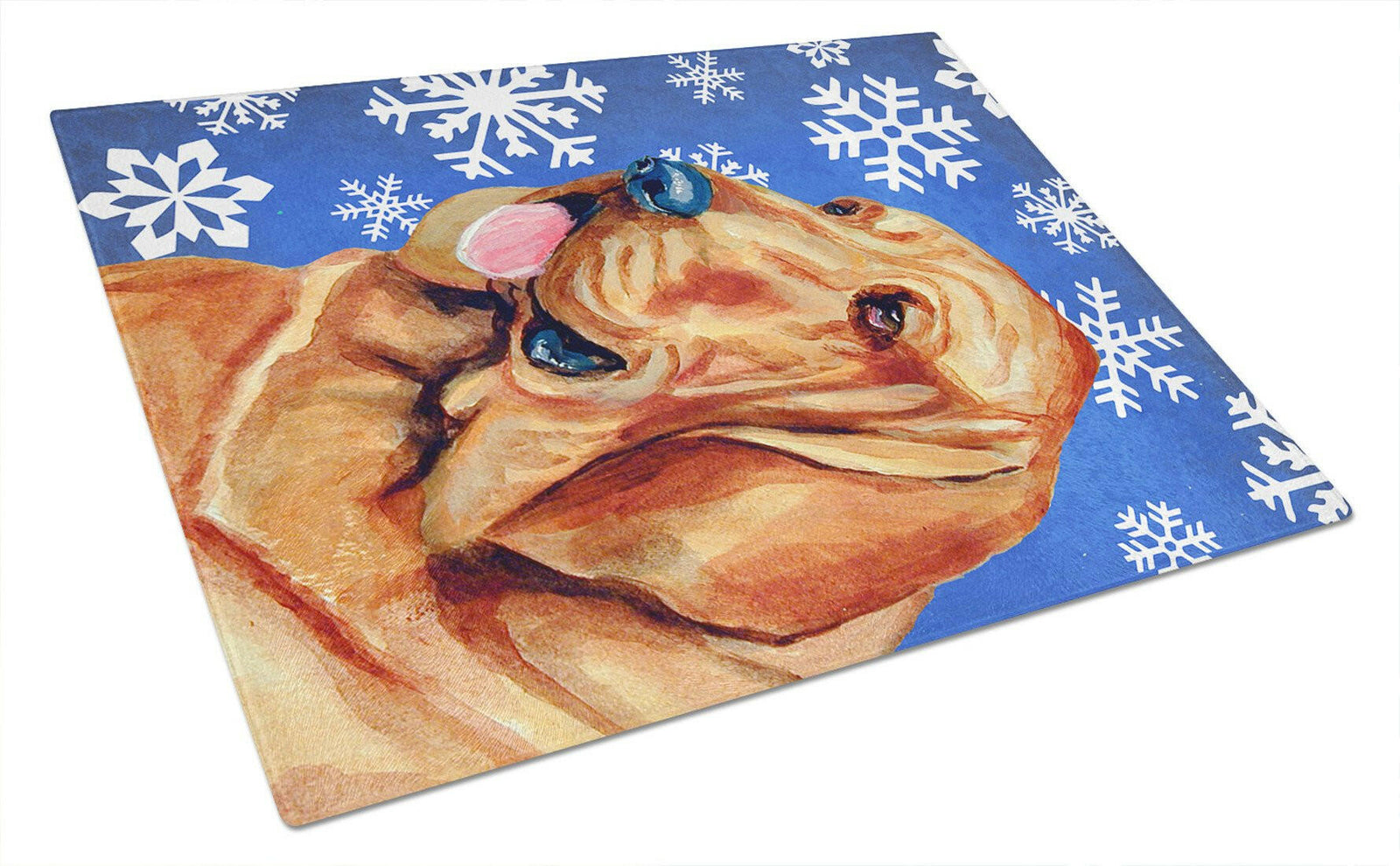 Bloodhound Winter Snowflakes Holiday Glass Cutting Board Large by Caroline's Treasures