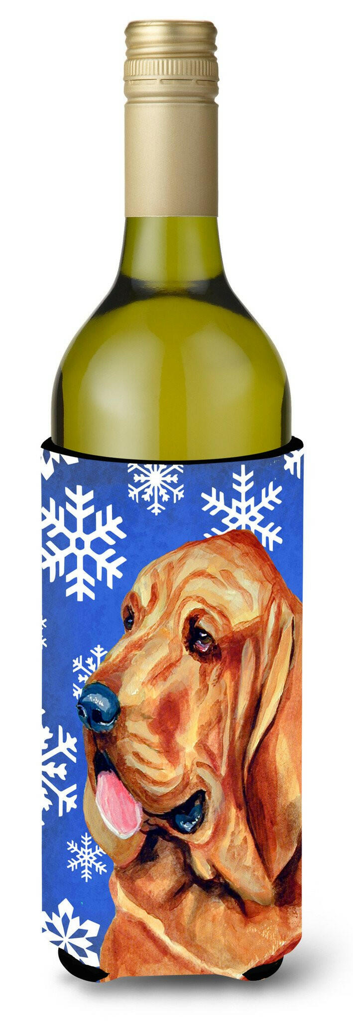 Bloodhound Winter Snowflakes Holiday Wine Bottle Beverage Insulator Beverage Insulator Hugger by Caroline&#39;s Treasures