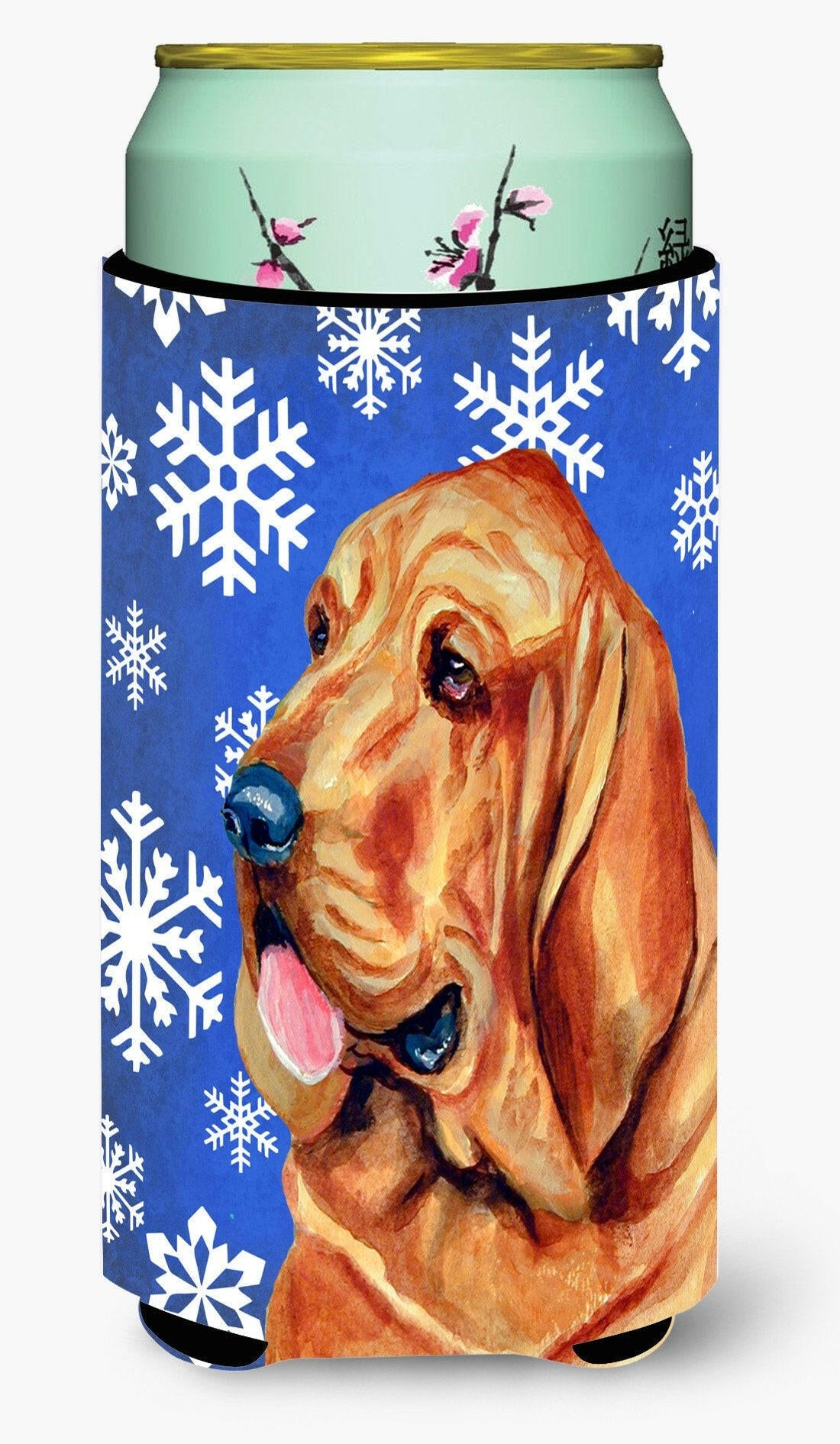 Bloodhound Winter Snowflakes Holiday  Tall Boy Beverage Insulator Beverage Insulator Hugger by Caroline&#39;s Treasures