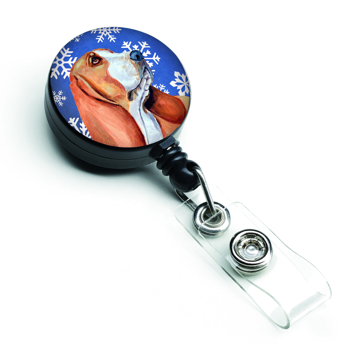 Basset Hound Winter Snowflakes Holiday Retractable Badge Reel LH9287BR