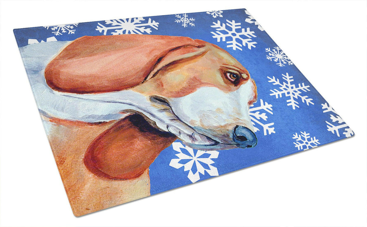 Basset Hound Winter Snowflakes Holiday Glass Cutting Board Large by Caroline&#39;s Treasures