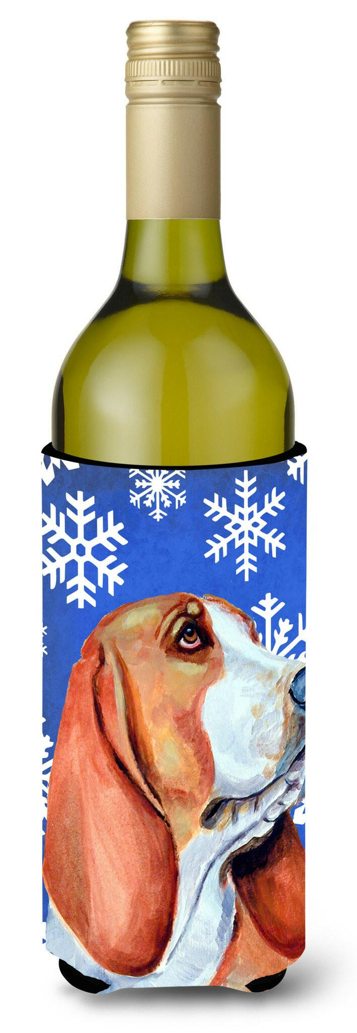 Basset Hound Winter Snowflakes Holiday Wine Bottle Beverage Insulator Beverage Insulator Hugger LH9287LITERK by Caroline&#39;s Treasures