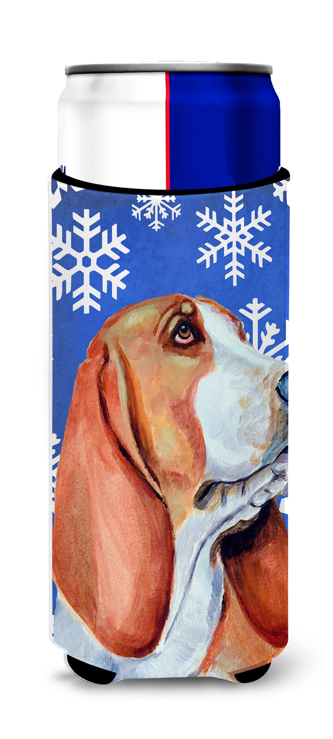 Basset Hound Winter Snowflakes Holiday Ultra Beverage Insulators for slim cans LH9287MUK.