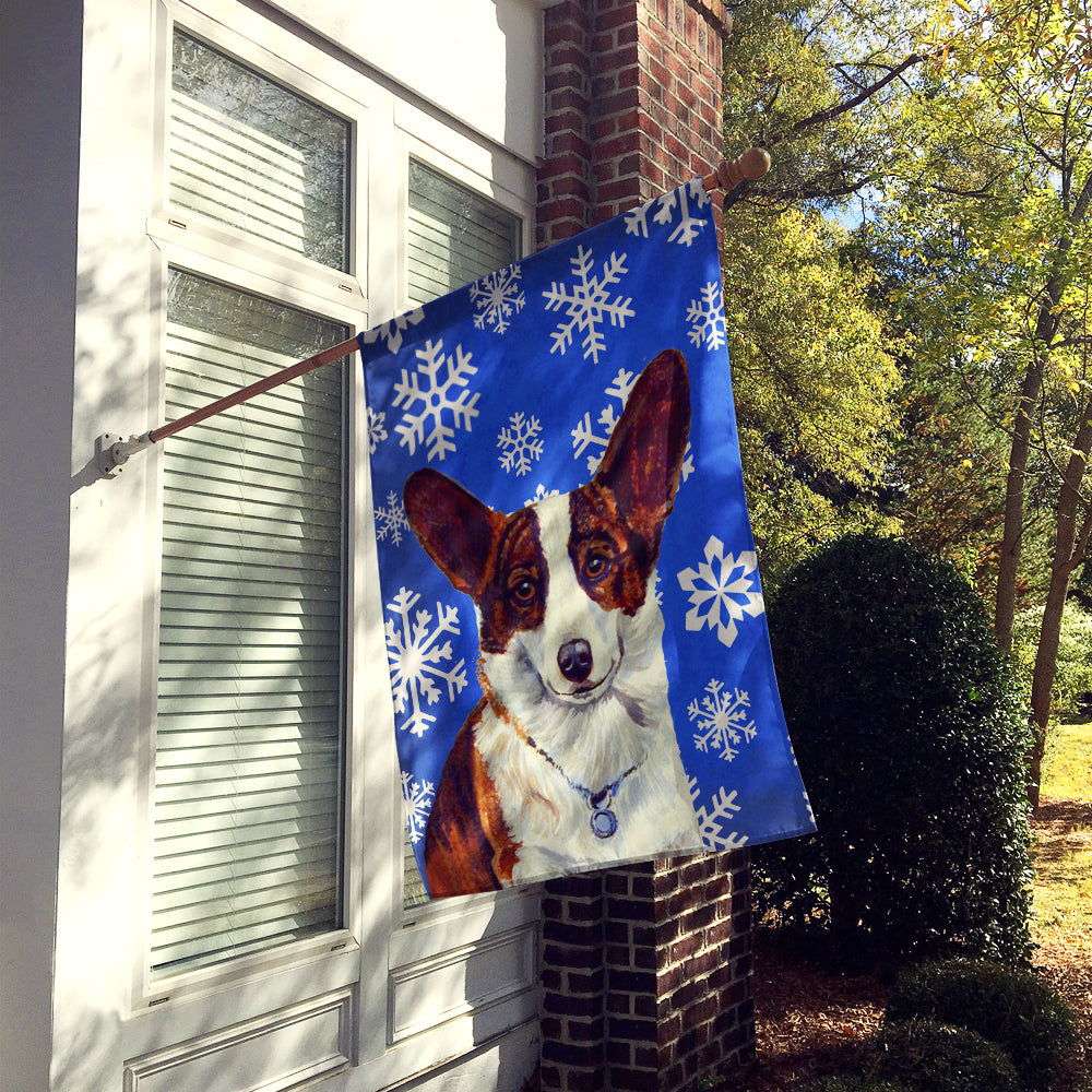 Corgi Winter Snowflakes Holiday Flag Canvas House Size  the-store.com.