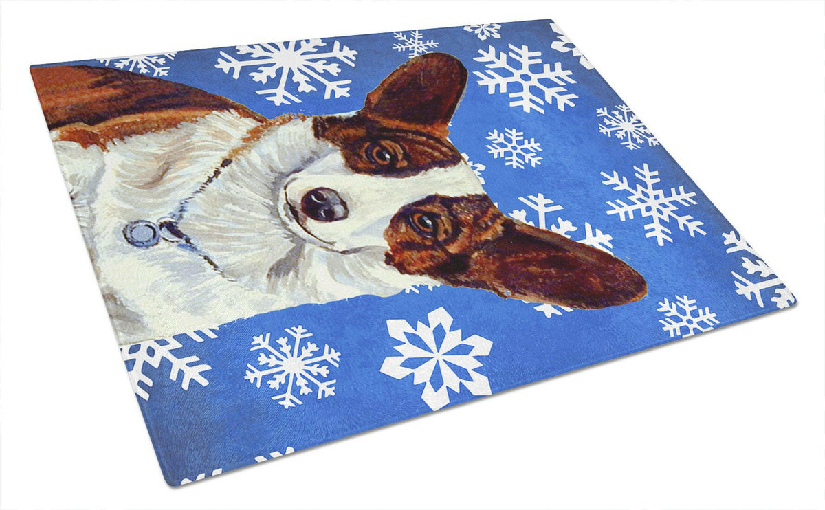 Corgi Winter Snowflakes Holiday Glass Cutting Board Large by Caroline&#39;s Treasures
