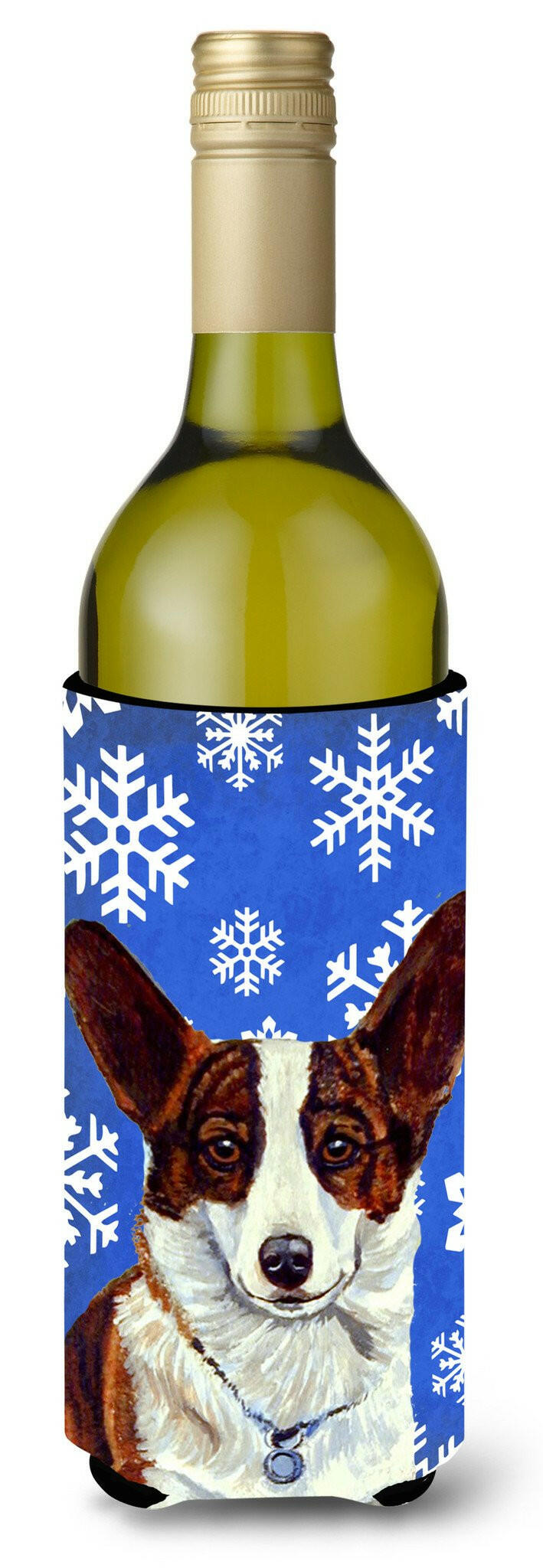 Corgi Winter Snowflakes Holiday Wine Bottle Beverage Insulator Beverage Insulator Hugger by Caroline&#39;s Treasures
