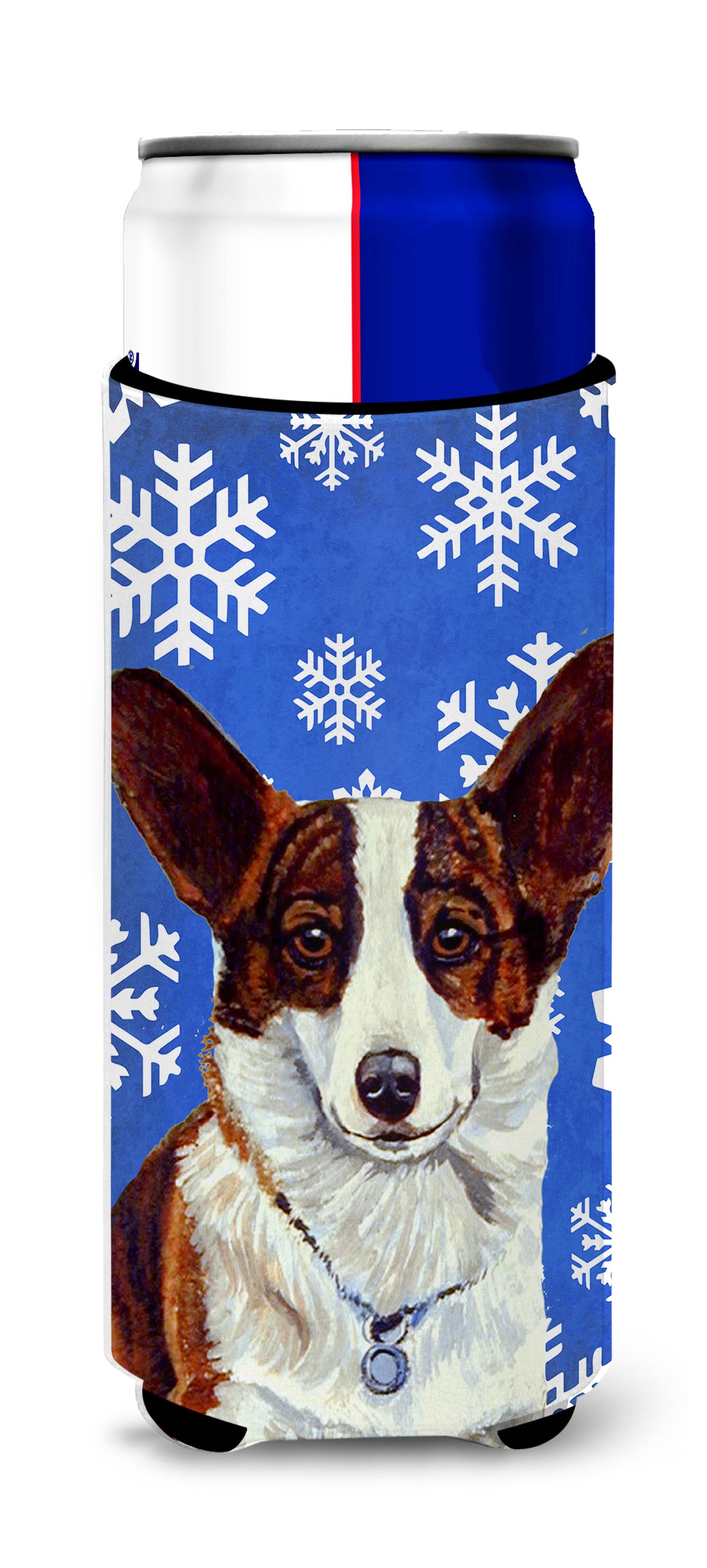 Corgi Winter Snowflakes Holiday Ultra Beverage Insulators for slim cans LH9288MUK