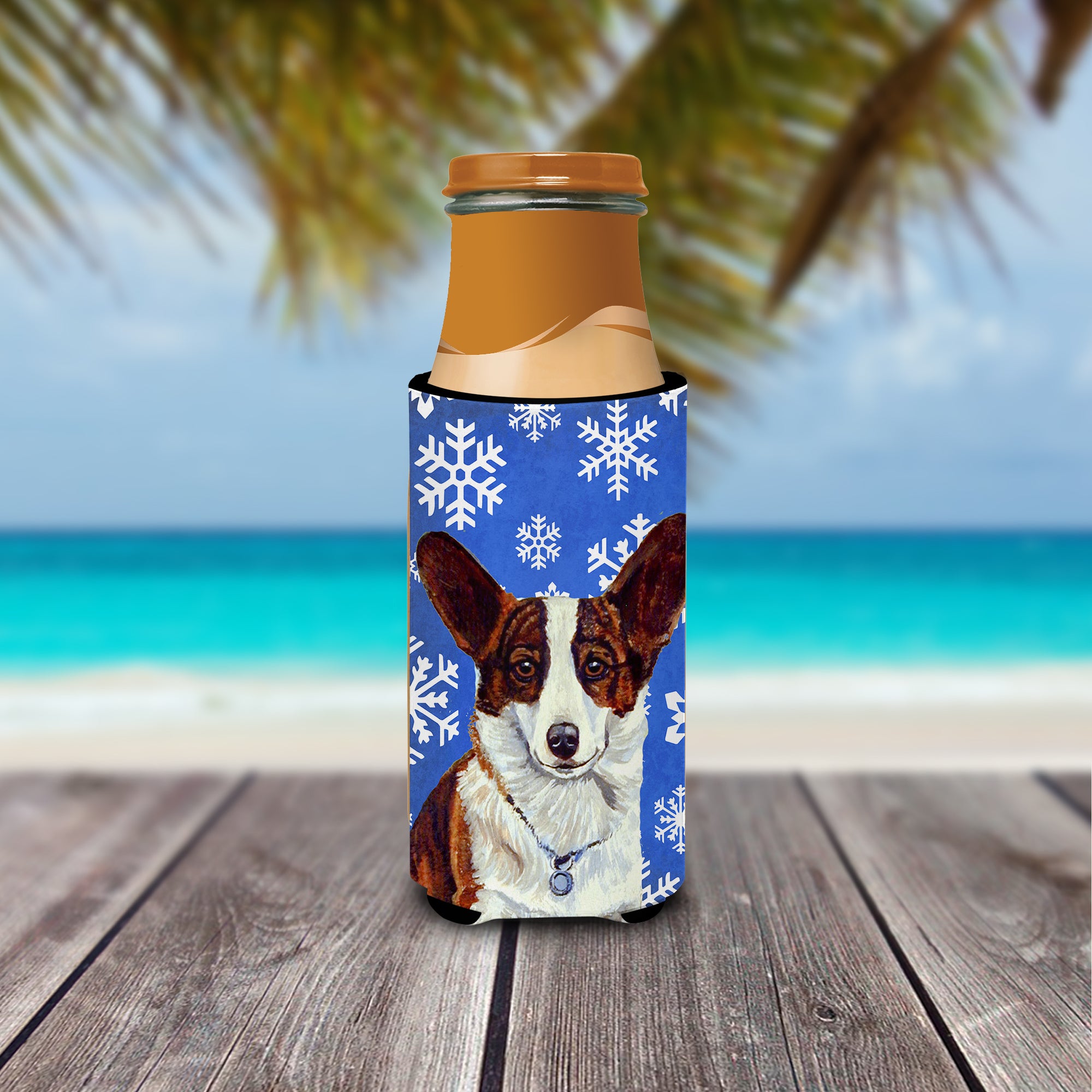 Corgi Winter Snowflakes Holiday Ultra Beverage Insulators for slim cans LH9288MUK
