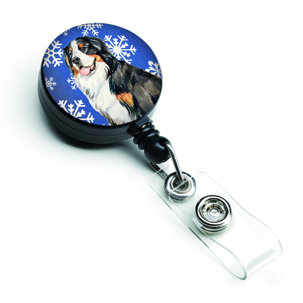 Bernese Mountain Dog Winter Snowflakes Holiday Retractable Badge Reel LH9289BR  the-store.com.