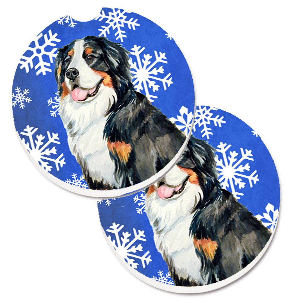 Bernese Mountain Dog Winter Snowflakes Holiday Set of 2 Cup Holder Car Coasters LH9289CARC by Caroline&#39;s Treasures