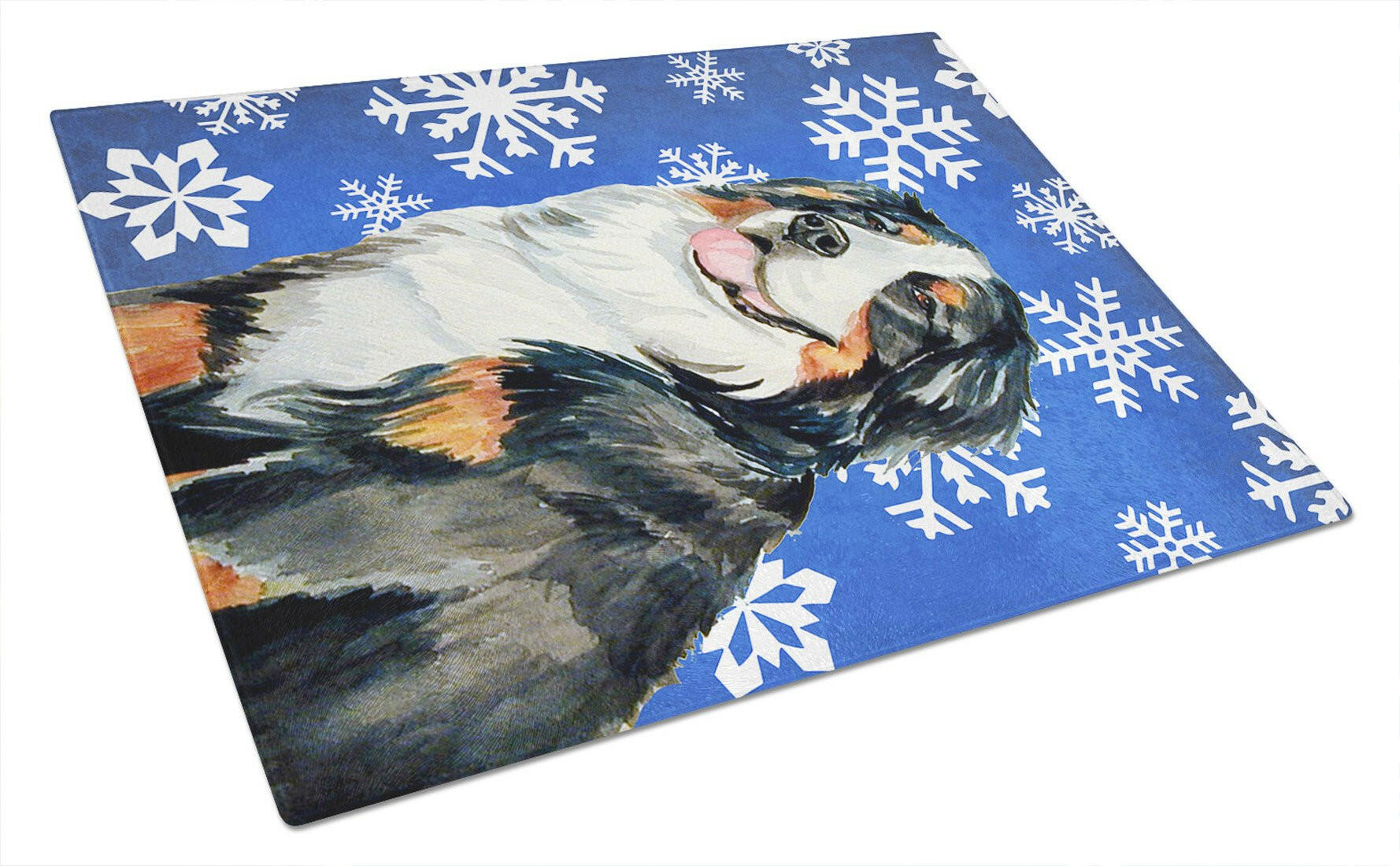 Bernese Mountain Dog Winter Snowflakes Holiday Glass Cutting Board Large by Caroline's Treasures