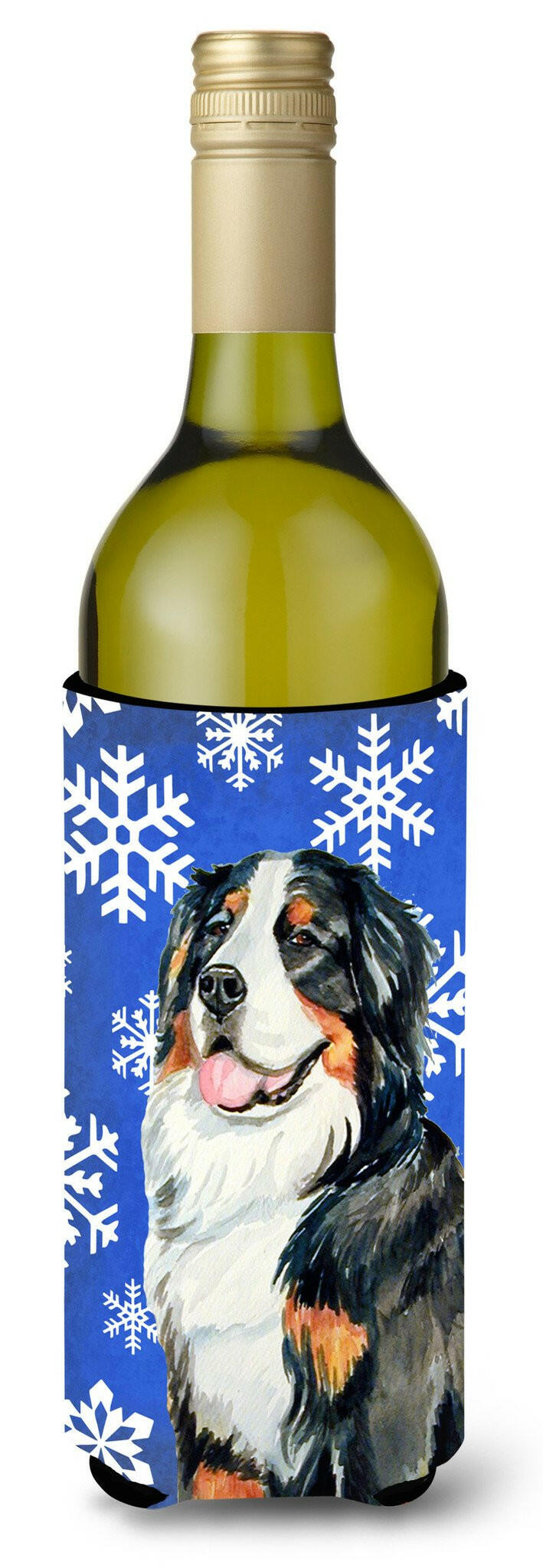 Bernese Mountain Dog Winter Snowflakes Holiday Wine Bottle Beverage Insulator Beverage Insulator Hugger by Caroline&#39;s Treasures