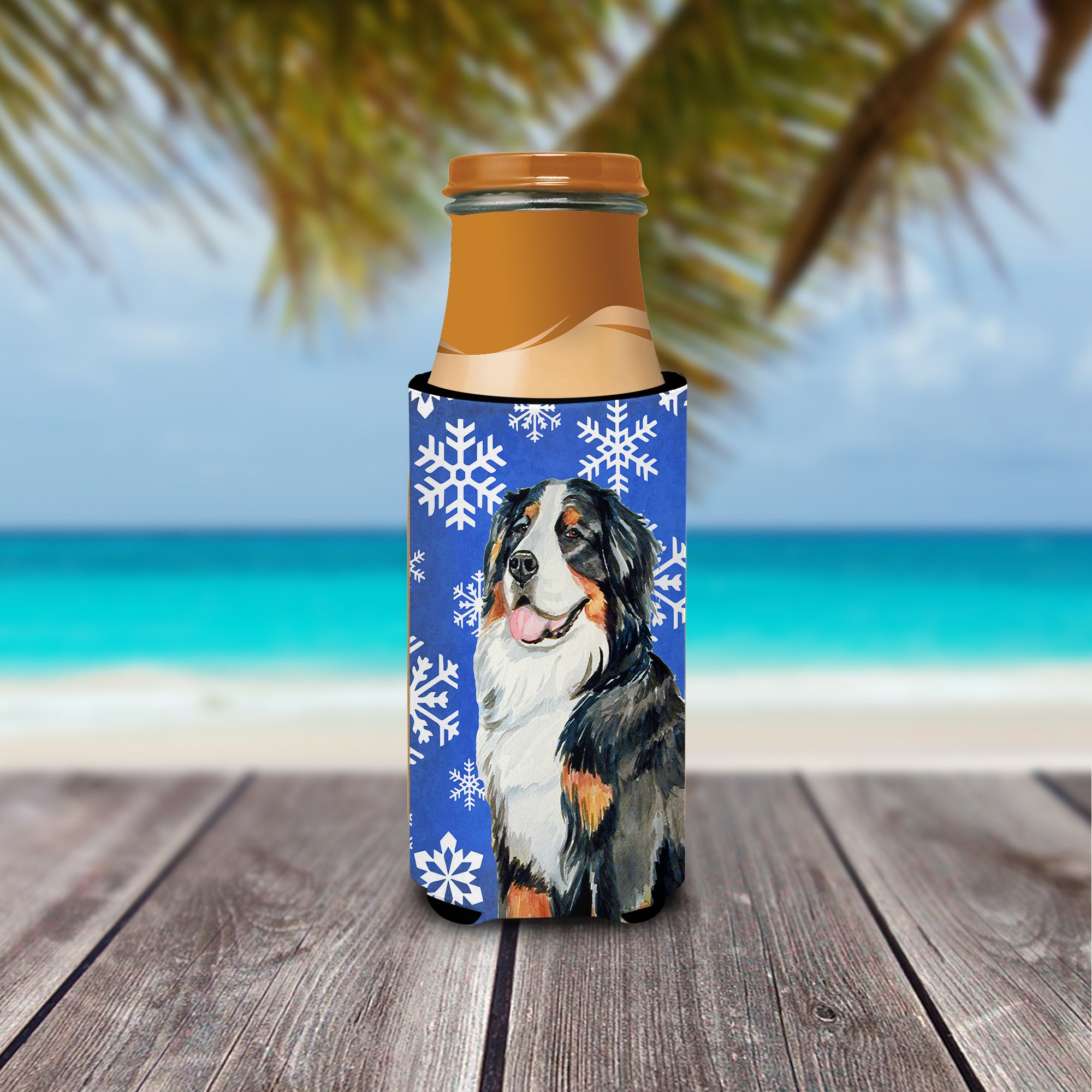 Bernese Mountain Dog Winter Snowflakes Holiday Ultra Beverage Insulators for slim cans LH9289MUK.