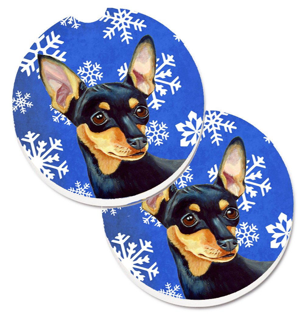 Min Pin Winter Snowflakes Holiday Set of 2 Cup Holder Car Coasters LH9290CARC by Caroline&#39;s Treasures