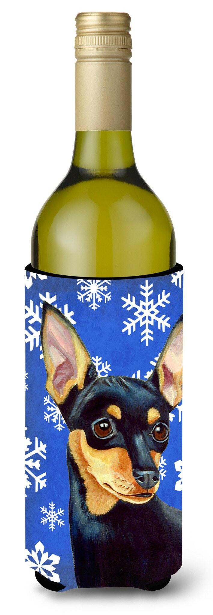 Min Pin Winter Snowflakes Holiday Wine Bottle Beverage Insulator Beverage Insulator Hugger by Caroline&#39;s Treasures
