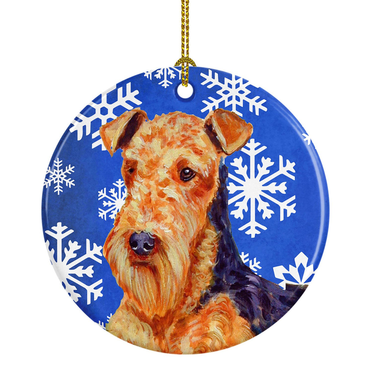 Airedale Winter Snowflake Holiday Ceramic Ornament LH9291 by Caroline&#39;s Treasures