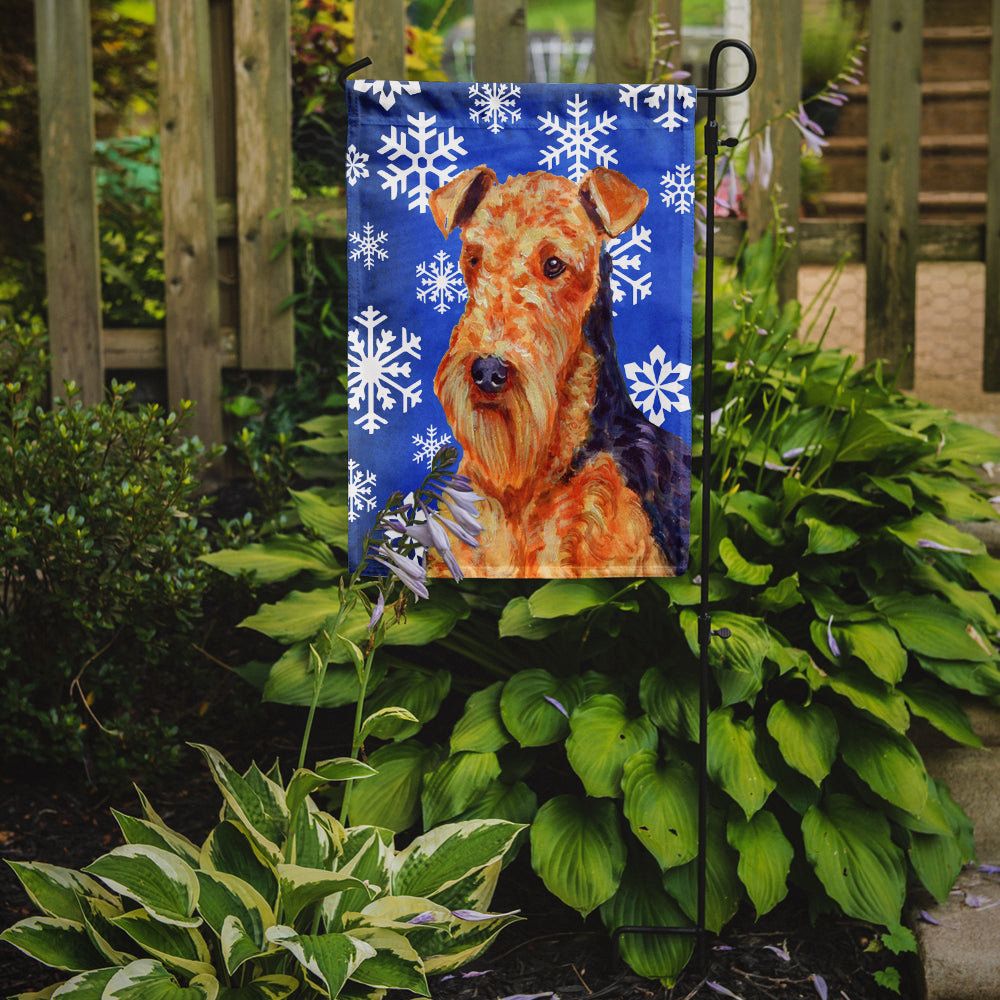 Caroline's Treasures Airedale Winter Snowflakes Holiday Garden Flag – Decorative Outdoor Yard Flag