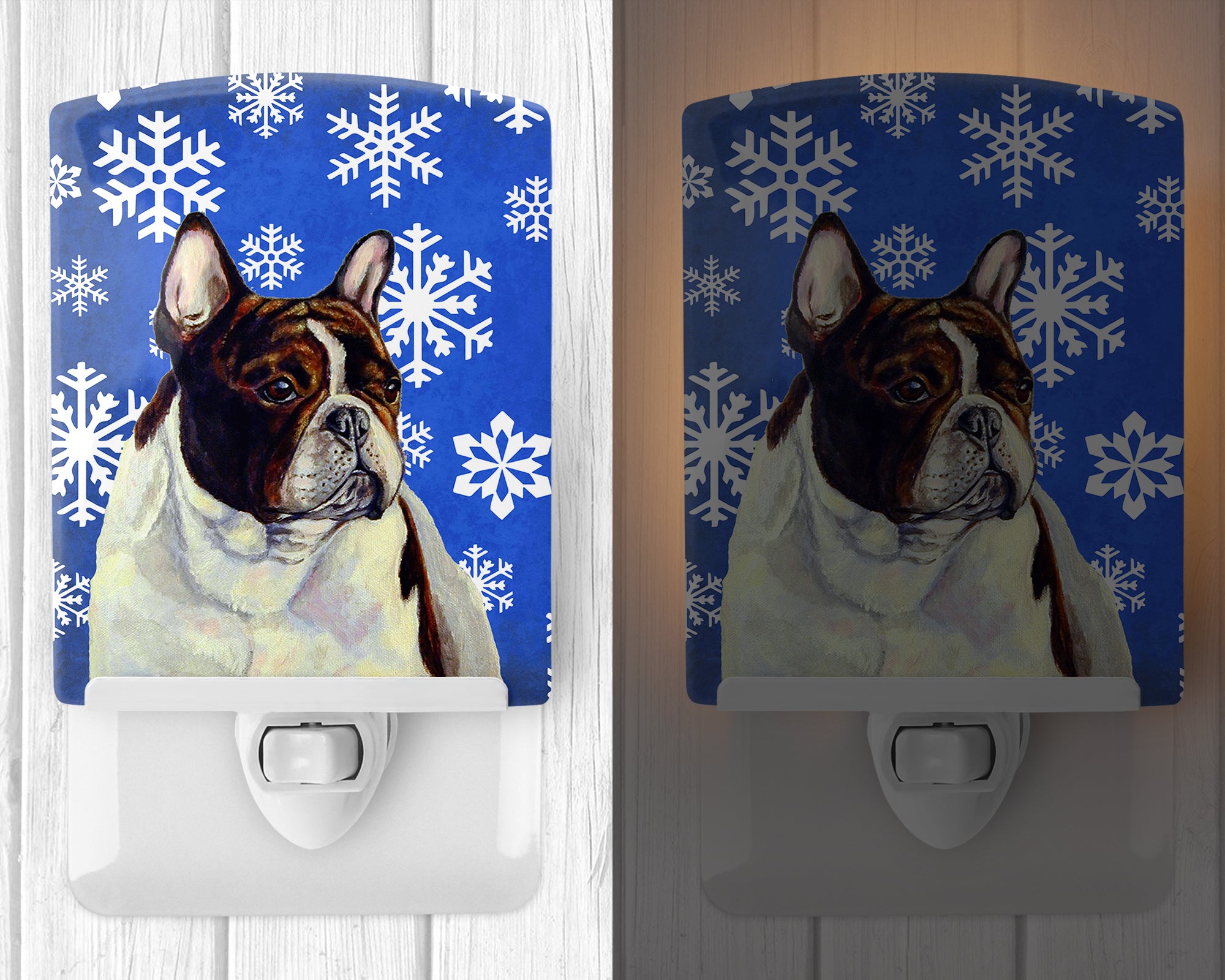 French Bulldog Winter Snowflakes Holiday Ceramic Night Light LH9292CNL - the-store.com