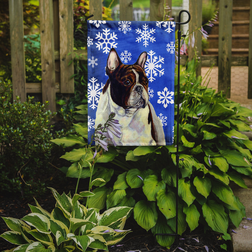 French Bulldog Winter Snowflakes Holiday Flag Garden Size