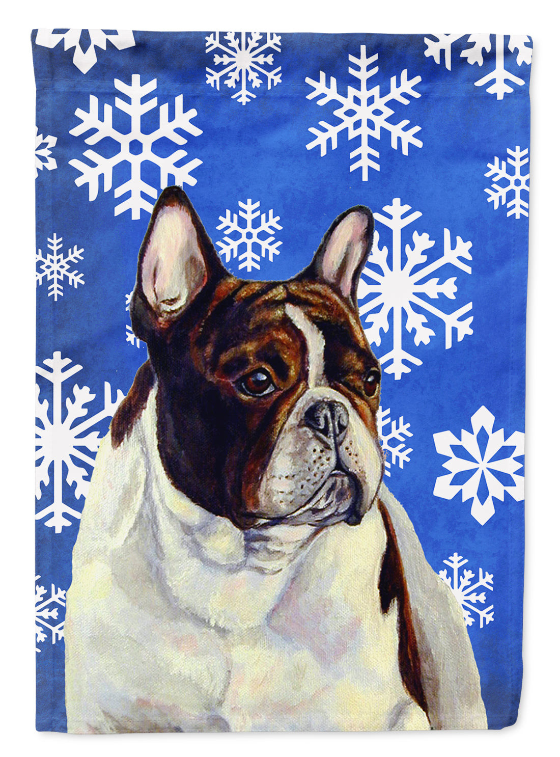 French Bulldog Winter Snowflakes Holiday Flag Garden Size.
