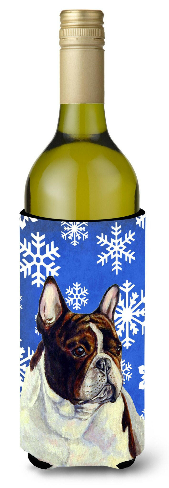 French Bulldog Winter Snowflakes Holiday Wine Bottle Beverage Insulator Beverage Insulator Hugger by Caroline's Treasures